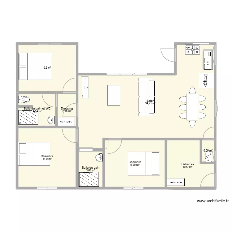 Maison U V2.1. Plan de 9  et 83 m²