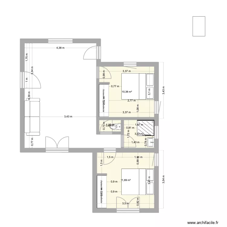 Pallier plan C. Plan de 4 pièces et 26 m² Pallier plan C. Plan de 4 pièces et 26 m²