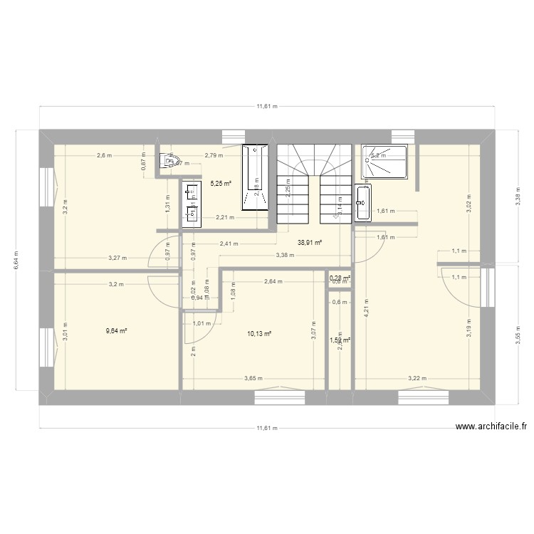 maison 2e. Plan de 6 pièces et 66 m2