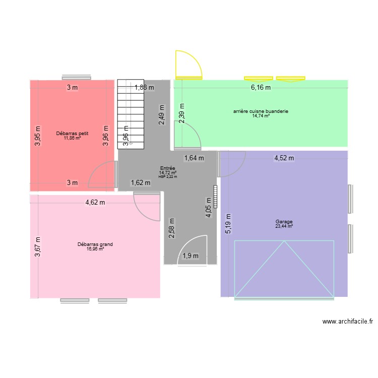 rdc. Plan de 5 pièces et 82 m2