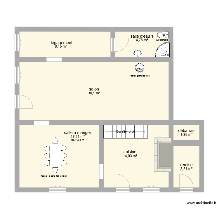 maison RDC. Plan de 7 pièces et 79 m2