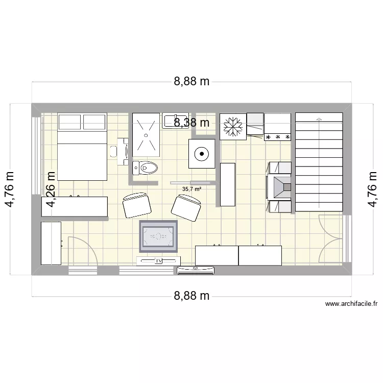 Appart maman. Plan de 1  et 36 m²
