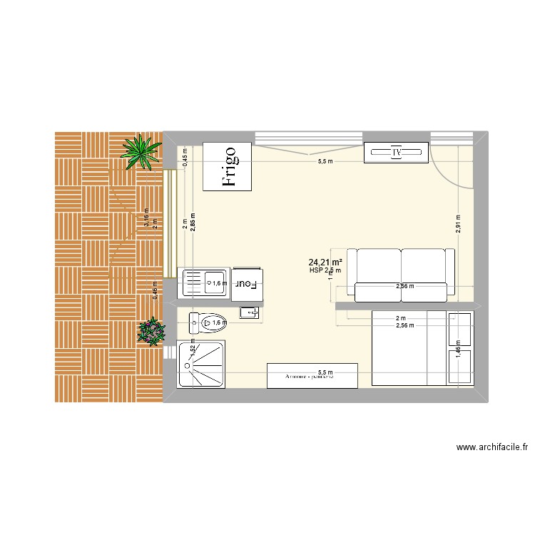 neny. Plan de 1 pièce et 24 m2