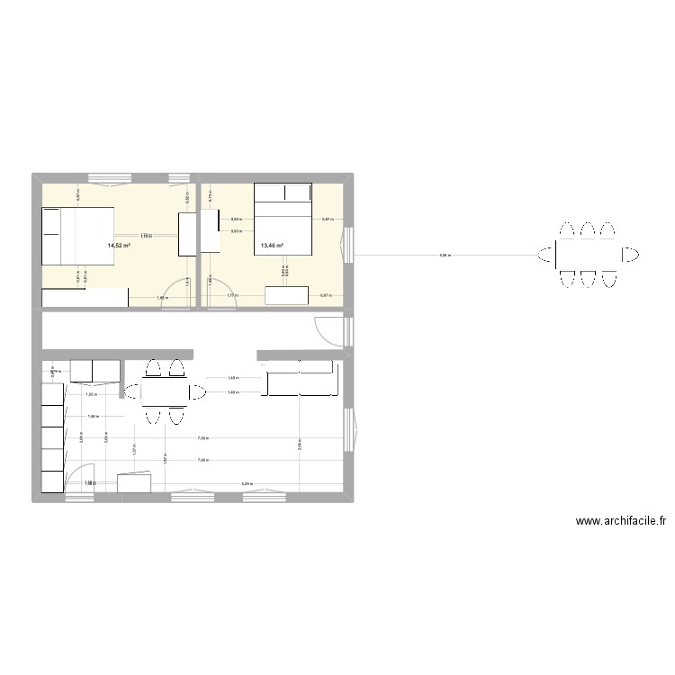 maison Royan. Plan de 2 pièces et 28 m2