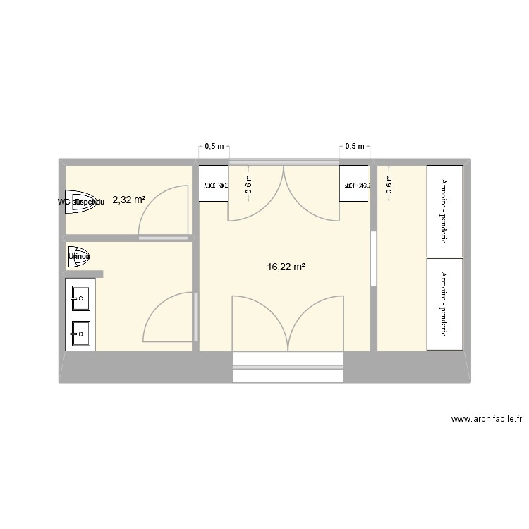 ENTREE. Plan de 2 pièces et 19 m2
