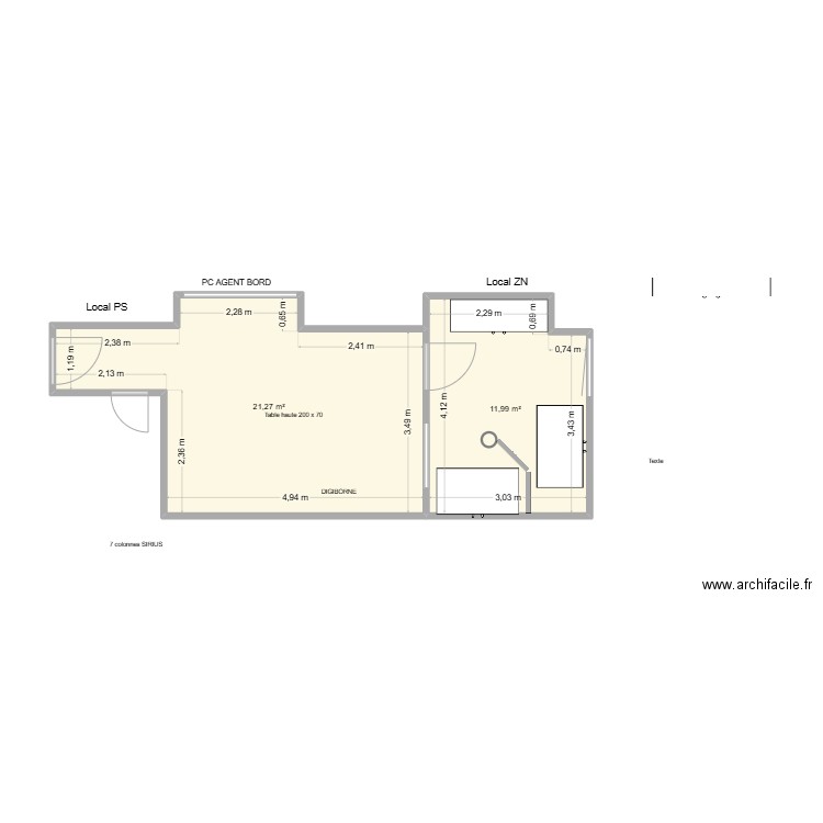 Local PSv3. Plan de 2 pièces et 33 m2