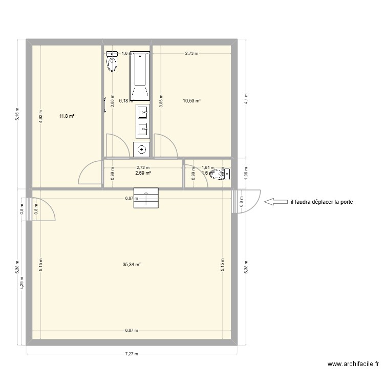 chalet brut. Plan de 6 pièces et 68 m2