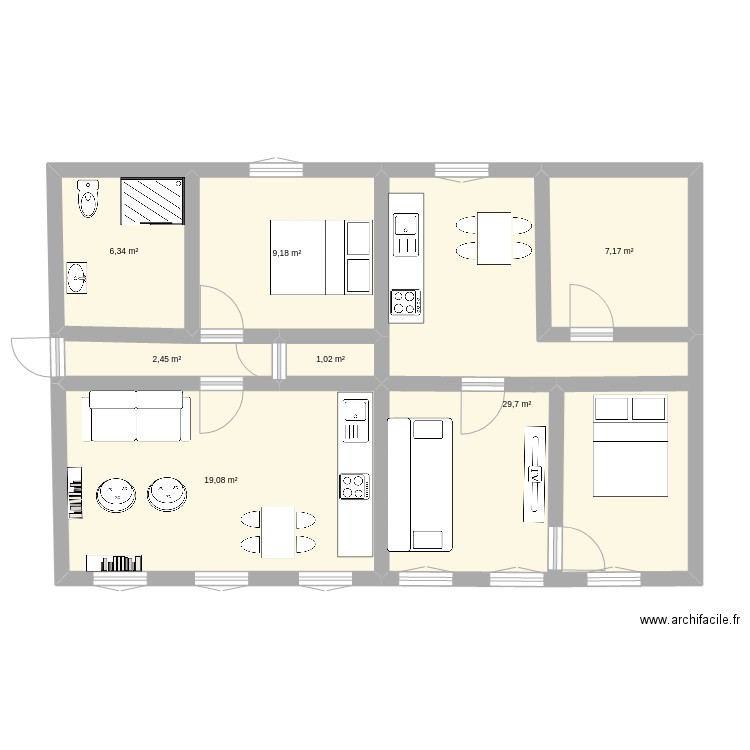 mon appartement. Plan de 7 pièces et 75 m2