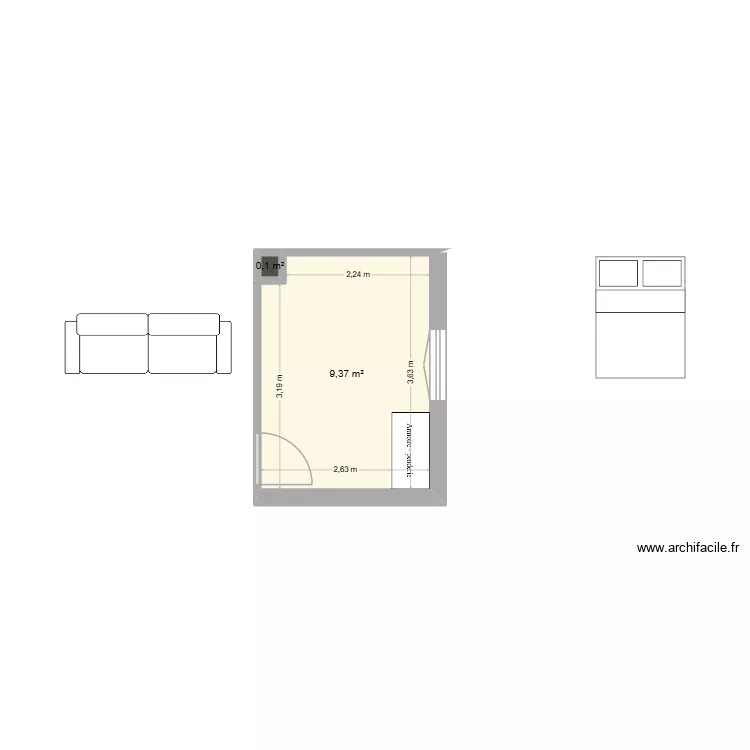 Chlo&eacute;. Plan de 2  et 9 m²