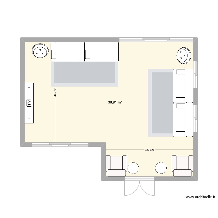 Salon AWA. Plan de 1 pièce et 39 m2