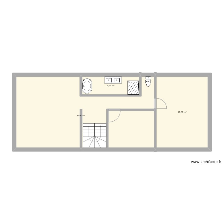 renove maison etage. Plan de 3 pièces et 64 m2