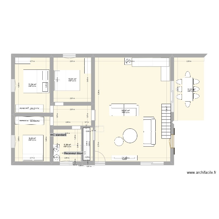 rosiers. Plan de 6 pièces et 101 m2