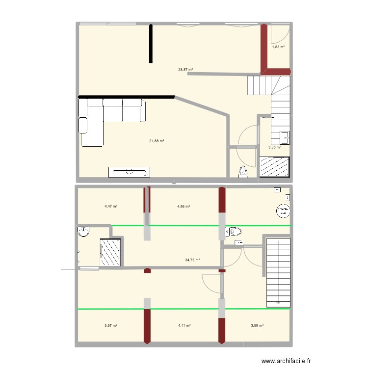 Grange RDC 2. Plan de 10 pièces et 112 m2
