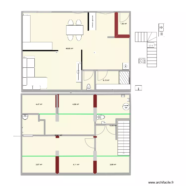 Grange RDC 2. Plan de 10 pièces et 113 m²