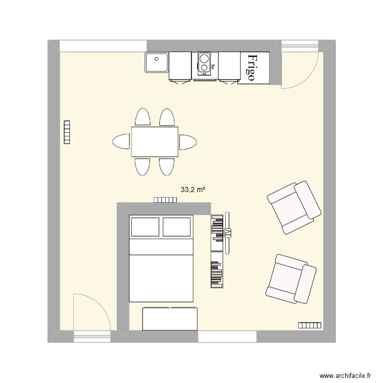 studio v1. Plan de 1 pièce et 33 m2