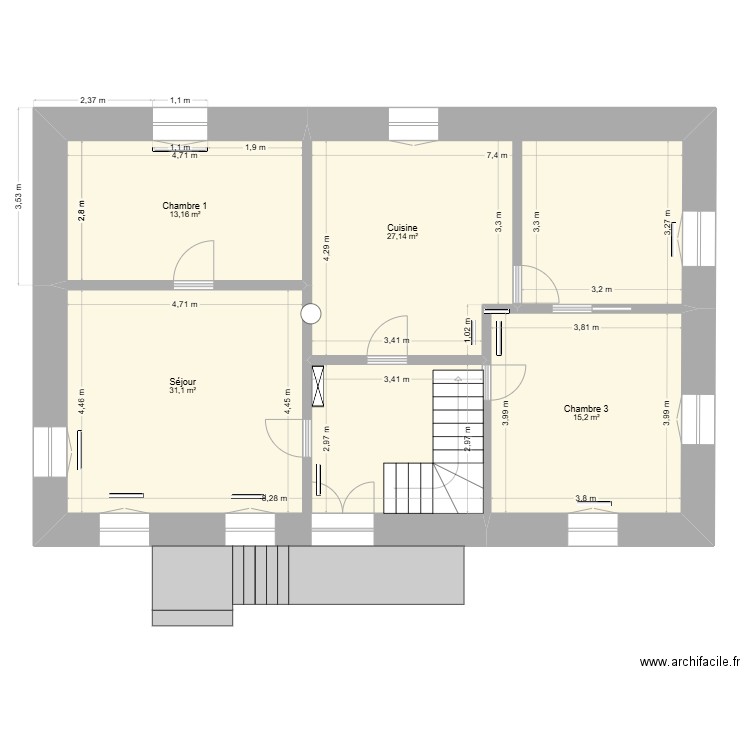 BR RdCh01. Plan de 4 pièces et 87 m2