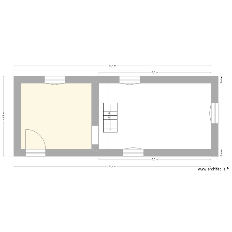 MOULIN 1er étage. Plan de 1 pièce et 16 m2