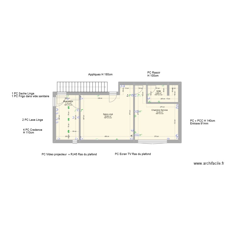 Studio R-1 ELEC. Plan de 4 pièces et 44 m2