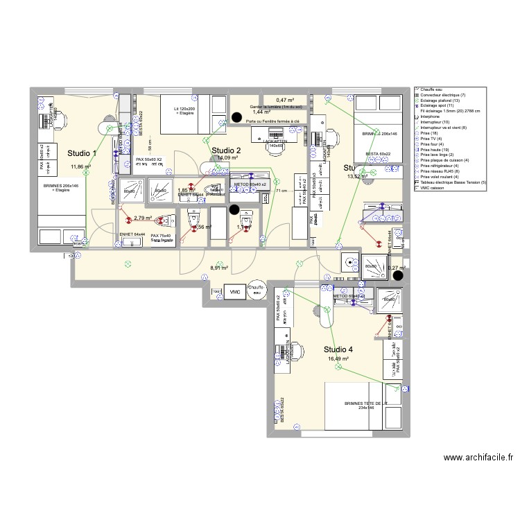 AL RICHELIEU 4WC VF4. Plan de 12 pièces et 74 m2