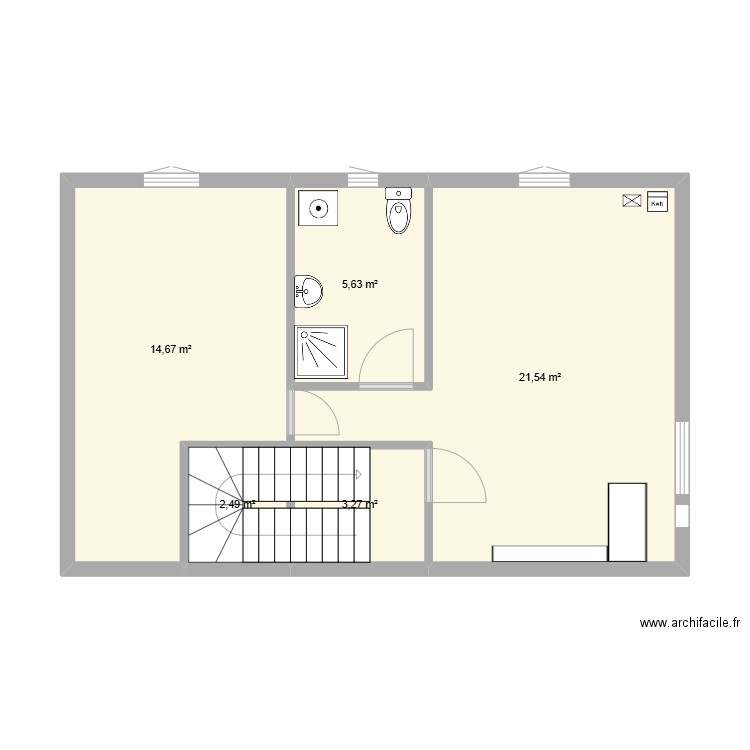 deuxieme. Plan de 5 pièces et 48 m2