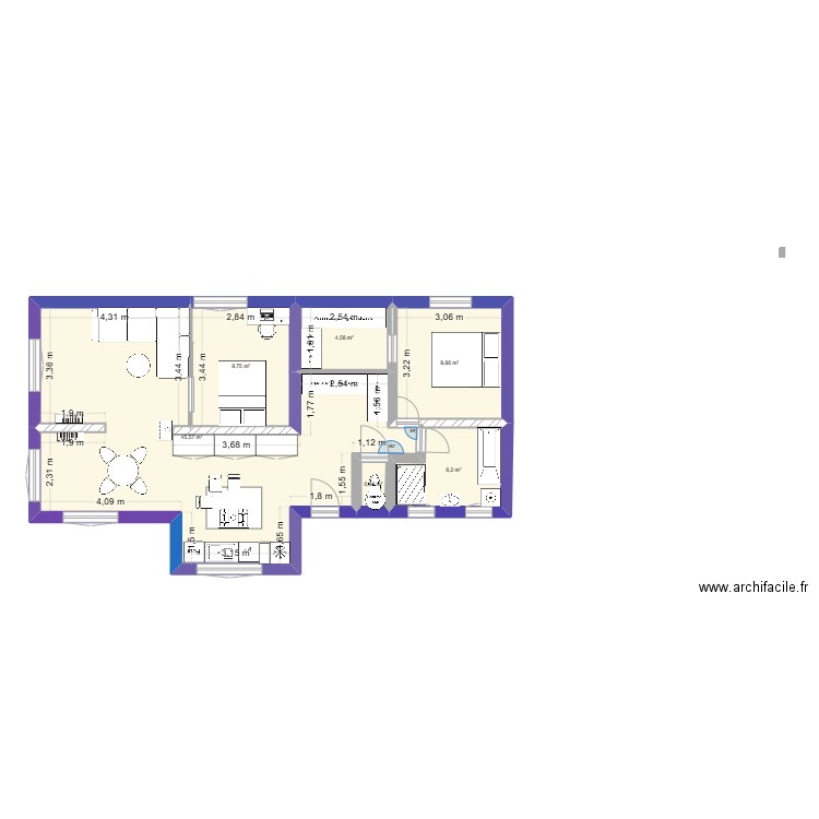 V2-Guillestre. Plan de 6 pièces et 77 m2