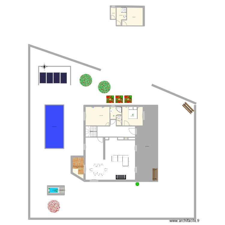 Rez-de-chaussée. Plan de 16 pièces et 100 m2