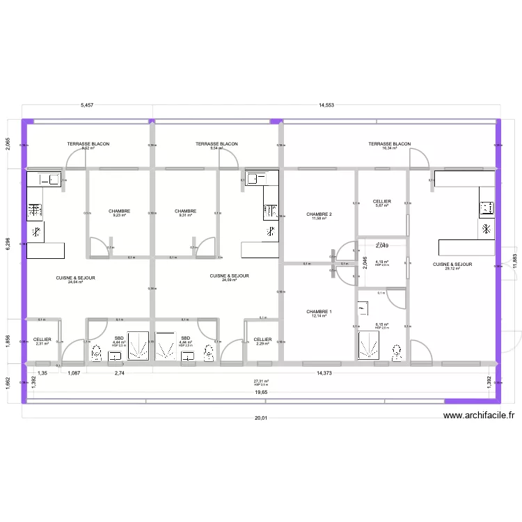 CABINET MEDICAL + R+1 LOGMENTS T3. Plan de 33  et 430 m²