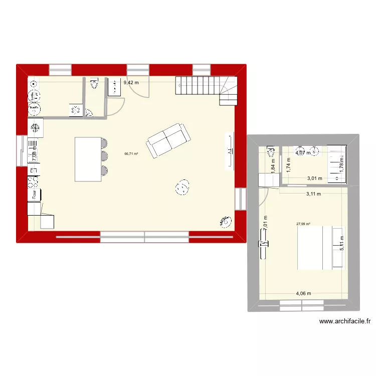 Maison. Plan de 2 pièces et 95 m² Maison. Plan de 2 pièces et 95 m²