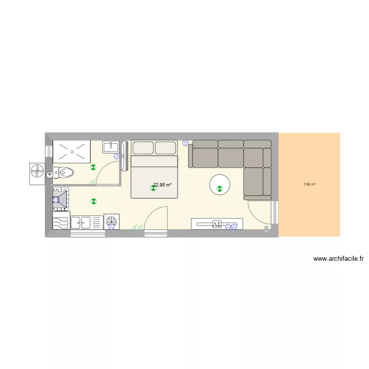 garage. Plan de 1 Pièce et 23 m²