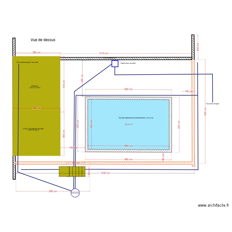 Drainage à réaliser. Plan de 1 pièce et 26 m2