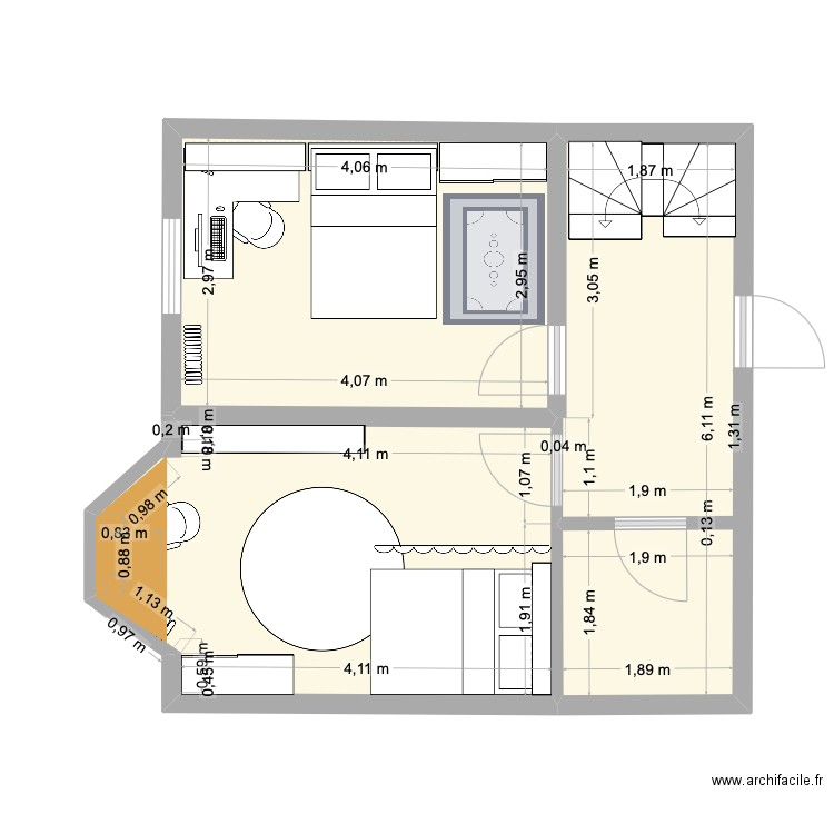 oxford etage. Plan de 3 pièces et 37 m2