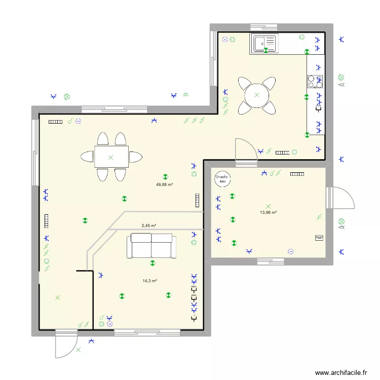cuisine. Plan de 4 pièces et 98 m²