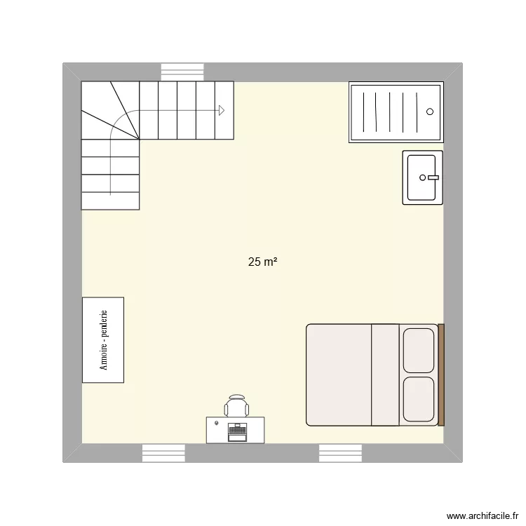 Chambre 3 (grenier). Plan de 1 et 25 m² Chambre 3 (grenier). Plan de 1 et 25 m²