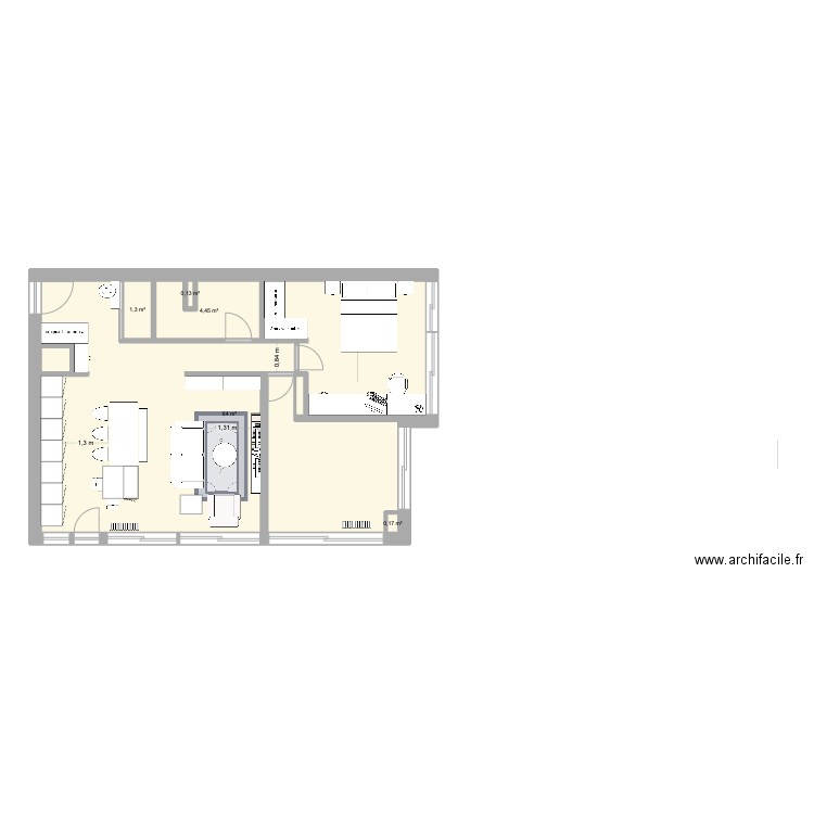 Etude de cas final - Option 1 aménagement. Plan de 5 pièces et 70 m2