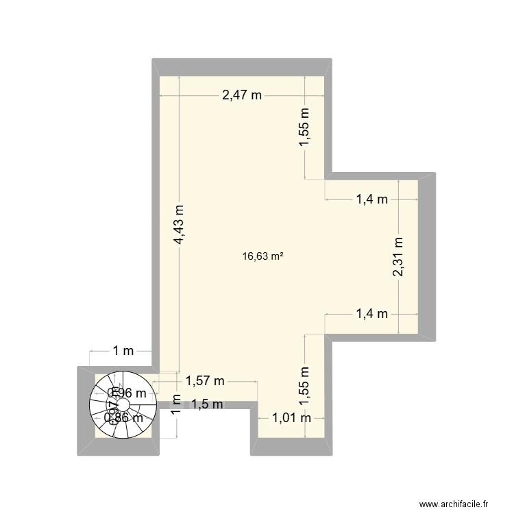 COPRO GUILLOT PARIS 16 MEZZANINE PROJET. Plan de 1 pièce et 17 m2