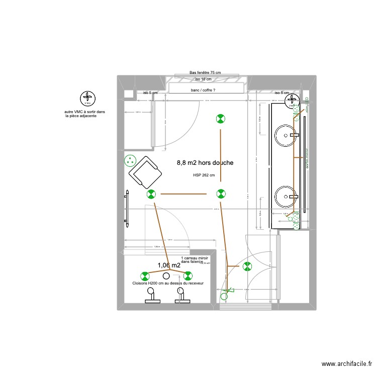 ROBIN SALLE DE BAIN. Plan de 12 pièces et 22 m2