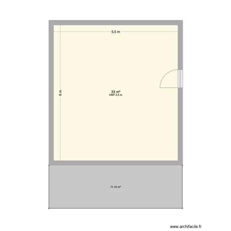 projet salle. Plan de 1  et 33 m²