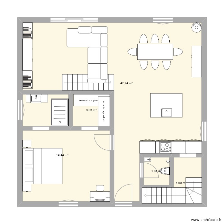 Maison étage. Plan de 5 pièces et 76 m2