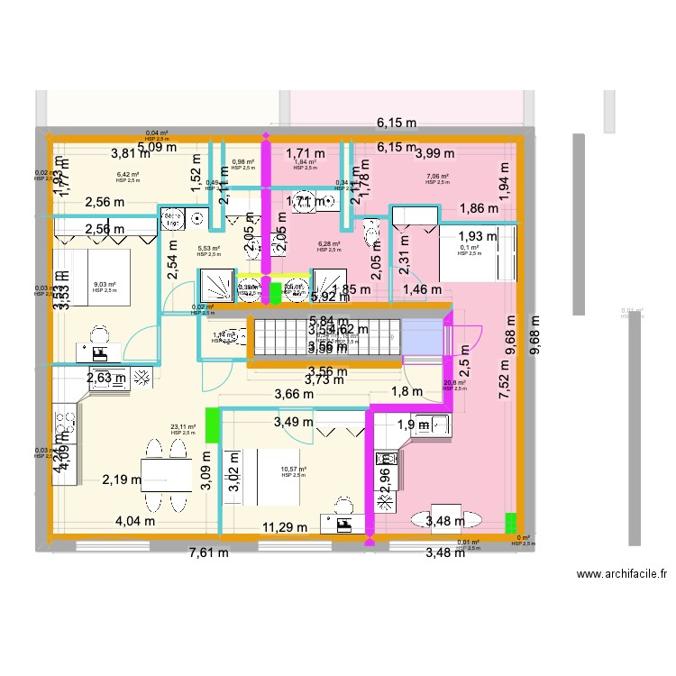 etage2. Plan de 80 pièces et 644 m2