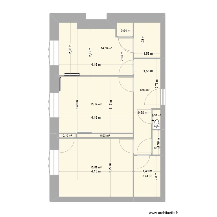 Pierre Arthaud as built. Plan de 9 pièces et 53 m2