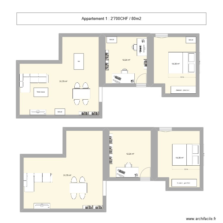 Baumettaz-2. Plan de 6 pièces et 117 m2