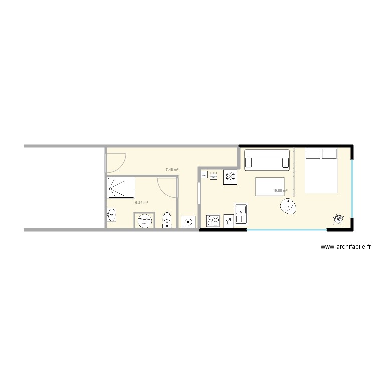 Studio Farlede. Plan de 3 pièces et 34 m2