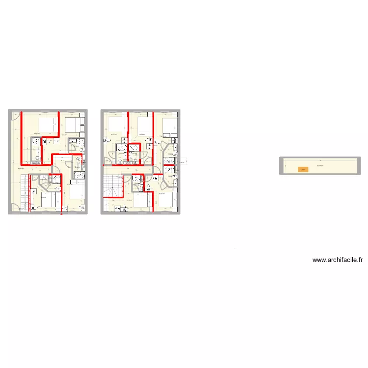 Extension. Plan de 26  et 174 m²
