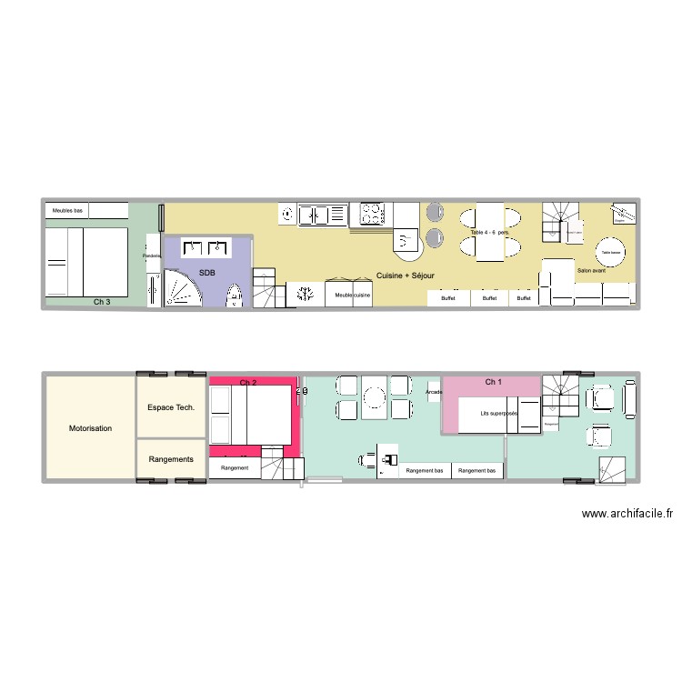 Projet Bus 2. Plan de 9 pièces et 64 m2