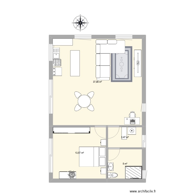Ni Home. Plan de 4 pièces et 60 m2