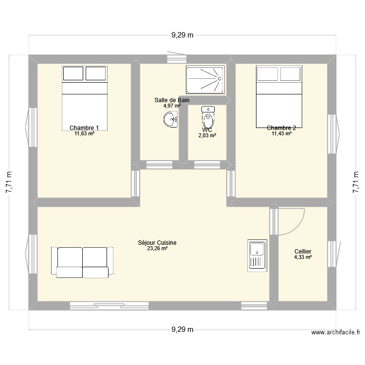 15dec25. Plan de 6 pièces et 58 m2