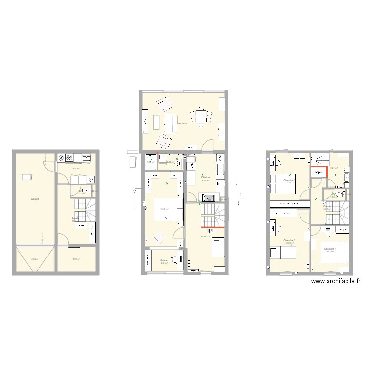 Maison sdb parentale  28-12-2023. Plan de 24 pièces et 166 m2