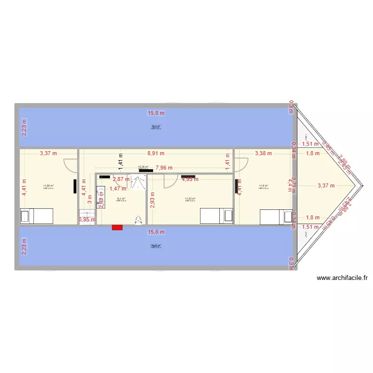 Implantation chauffage &eacute;tage. Plan de 12  et 278 m²