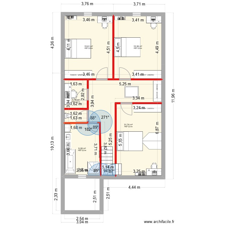 MAISON BAIN ETAGE. Plan de 5 pièces et 77 m2