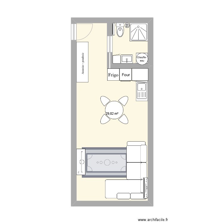 Studio Mons. Plan de 1 pièce et 30 m2
